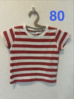 赤と白ストライプ 半袖Tシャツ 80のサムネイル