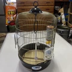 金属製黒鳥かご 水入れ付き　保温電球付きのサムネイル