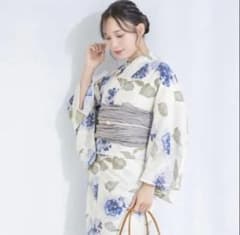 浴衣・帯セット 白系 青花柄(紫陽花 )のサムネイル