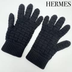 HERMES エルメス カシミヤ100％ グローブ手袋 ブラック S レディース