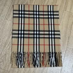 チェック柄 マフラー ベージュ系　フリンジのサムネイル