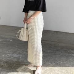 Lian ぽこぽこストレートスカート アイボリー ワッフル ロングスカートのサムネイル