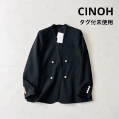 CINOH タグ付未使用✨パールボタン付きブラックジャケット CINOH タグ付未使用✨パールボタン付 ブラックフォーマルノーカラー