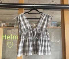 しまむらHelm♡ 新品未使用タグ付き チェックフリルギャザーブラウス　Lサイズのサムネイル