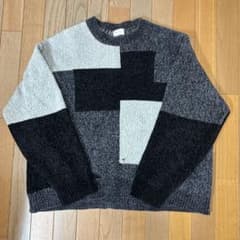 メンズ ブロックチェック柄 クルーネックニットのサムネイル