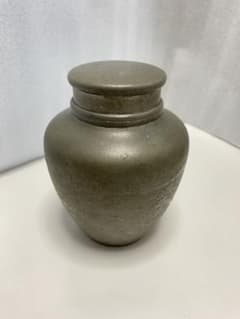 正錫 薩摩山嵜作】錫製茶筒 在銘 骨董 骨董品 茶筒 錫製品 二重蓋 茶壷 