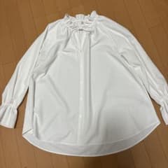 GU フリルネックチュニック ホワイト長袖ブラウス Sのサムネイル