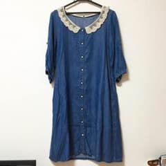 vintage フリル襟付きデニムワンピースのサムネイル