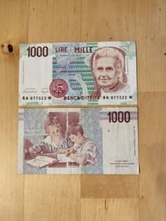 古銭 2枚セット【美品あり】 旧イタリア紙幣 1000リラ（モンテッソーリ