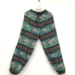 【新品】エスニック　象柄 サルエルパンツ グリーン×ブラックのサムネイル