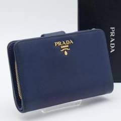 極美品】PRADA メタルロゴ 二つ折り財布 L字ジップ サフィアーノ