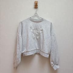 INGNI パールビジュー付きスウェット M グレー レディース レース リボン