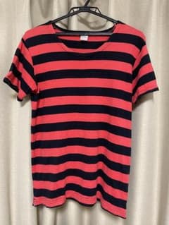 ヘルスニットの厚手ボーダーTシャツ(赤×黒)サイズMのサムネイル