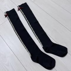 リボン付き ニーハイソックス 紺色のサムネイル