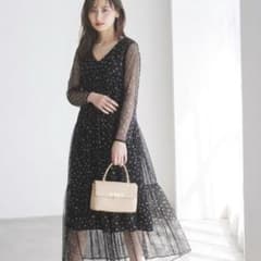 【Spick and Span】シースルーティアードドット花柄ワンピース38のサムネイル
