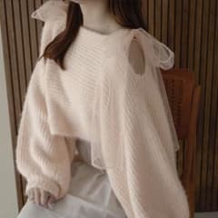 Ambre Neige 2wayチュールリボンシャギーニットトップスのサムネイル