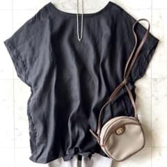 美品 ビアズリー リネン バックレースリネンブラウス 洗える ブラック