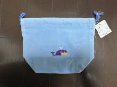 Hotman クジラ刺繍 巾着袋 小 ブルー プレイ巾着小のサムネイル