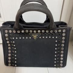 週末限定価格】PRADA カナパ 黒 ハンドバッグ ビジュー - メルカリ