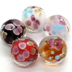とんぼ玉 14mm5個セット 花柄 ガラスビーズ - メルカリ