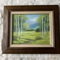 永田金吾「白樺風景」油彩画　油絵のサムネイル