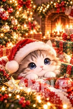 2142 【2L判】クリスマス猫♡癒し デジタルアート 可愛い子猫 サンタ