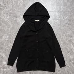 M-PREMIER フード付き ニットカーディガン ブラック