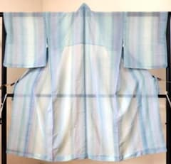 化繊・ポリエステル・夏用長コート・ぼかし染・紗地風・水色とグリーン・既製品・M寸 化繊・ポリエステル・夏用長コート・ぼかし染・紗地風・水色とグリーン