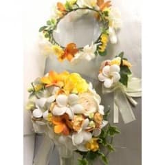 はな様専用 ブーケ ブートニア 花冠 セット プルメリア 結婚式 送料込みのサムネイル