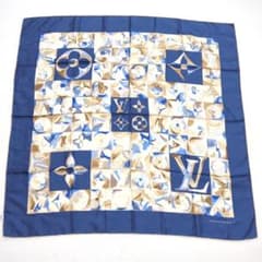 ルイヴィトン シルク100% 86×86 大判 スカーフ モノグラム ネイビー系 ルイヴィトン シルク100% 86×86 大判 スカーフ モノグラム ネイビー系