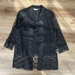 透け感 総レースジャケット　ブラウス シャツ 黒 ブラック 花柄 シアー肩パッド