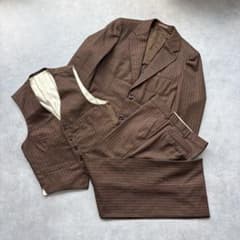 ヴィンテージ 古着 3ピース スーツセットアップ 昭和レトロ ブラウン 90s Japan Vintage 3Peace Suit Brown A110 - メルカリ