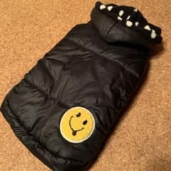 犬服　黒ニコちゃんダウンパーカーのサムネイル