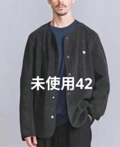 未使用　ダントン フリース ノーカラージャケット チャコールグレー42 新品ダントン ノーカラーフリースメンズジャケット42 チャコールグレー