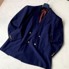 イヴサンローラン ダブルジャケット 金ロゴボタン ブレザー ネイビー