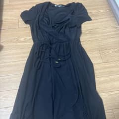 カシュクール風 半袖ロングワンピース ブラックのサムネイル