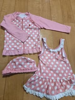 【004】youpi! 女の子用 水着3点セット ピンク ドット柄のサムネイル