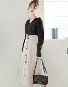 レースドッキングカシュクールニットトップス　黒のサムネイル