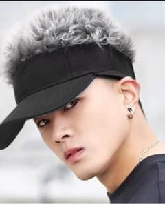 メンズ　サンバイザー　ウィッグ　ウィッグサンバイザー　グレー　釣り　アウトドア