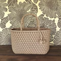 クラフトバンドのカゴバッグ　４本幅の花結び　ちょっと大きめのサムネイル
