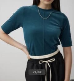 AZUL BY MOUSSY ベロア5分袖トップス　グリーンフリーサイズ