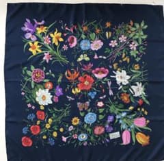 GUCCI スカーフ ボタニカル フラワー 花柄 グッチ ネイビー 紺色