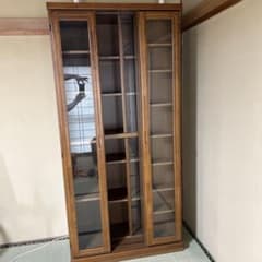 木製ガラス扉付き本棚 スライド式 本棚 書棚 おしゃれ 扉付き ガラス扉 スライド式 幅85cm 大容量 薄型