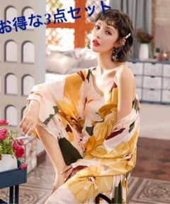 値下げも可★3点セット 可愛い オシャレ 大人 ルームウェア 部屋着 花柄 橙のサムネイル