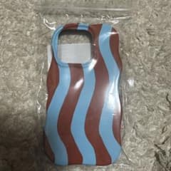 iPhone15pro ケース ボーダー ストライプ ブラウン×ライトブルー