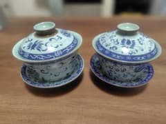 蓋碗 茶器 2客セット 染付 唐草文様のサムネイル