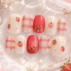 49 ネイルチップ いちご 春 ピンク マグネット ガーリー ネイル - メルカリ