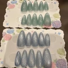 444 小さい爪の方向け♡ネイルチップ アーモンド型マグネットジェル2セットのサムネイル