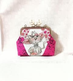ロラライハリス がま口ポーチ 財布 ハンドメイド カードケース 猫