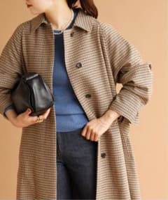 2021AW1回着IENAガンクラブチェックステンカラーコート千鳥格子ジャーナルのサムネイル